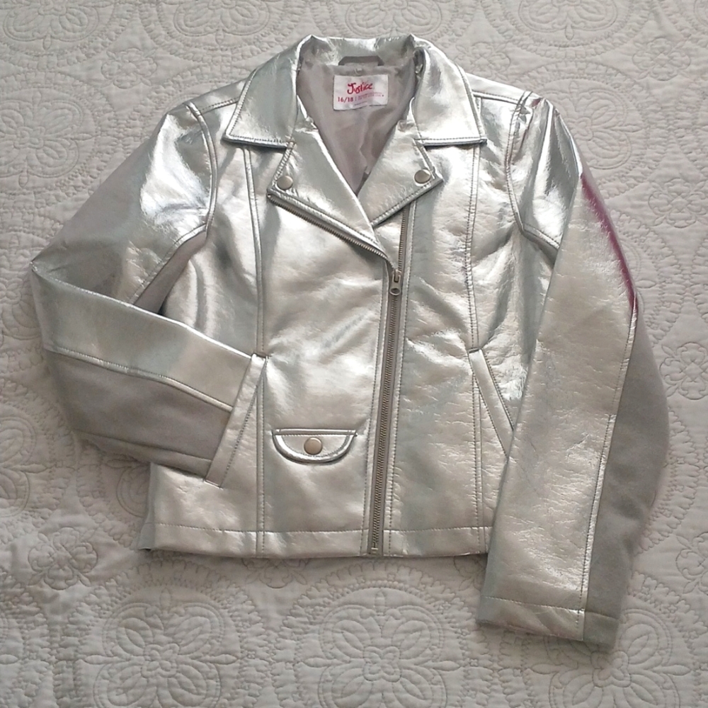 Y2K Silver Faux Leather Jacket (from Justice) - Picture 2 of 4